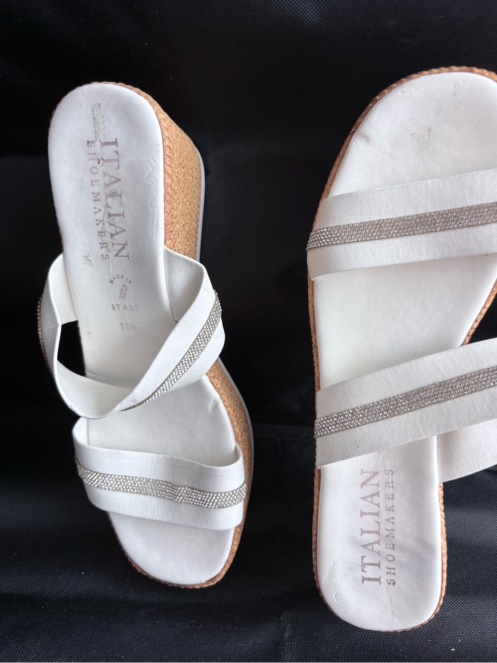 Italian Shoemakers White Wedge Sandals with Rhinestone Straps - Picture 5 of 5